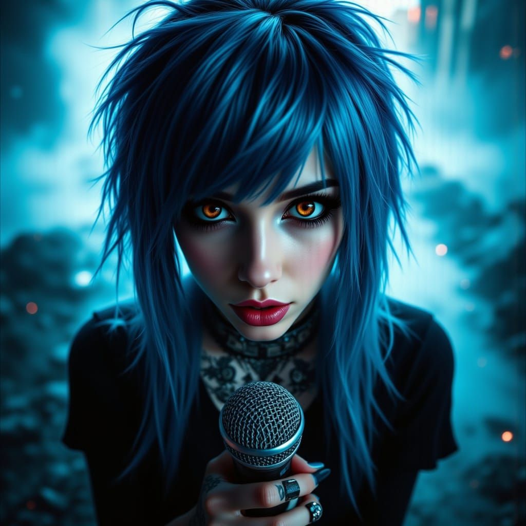 Emo Girl Singing in Midnight Mist