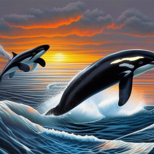 Orca Mom and Calf - AI Generated Artwork - NightCafe Creator