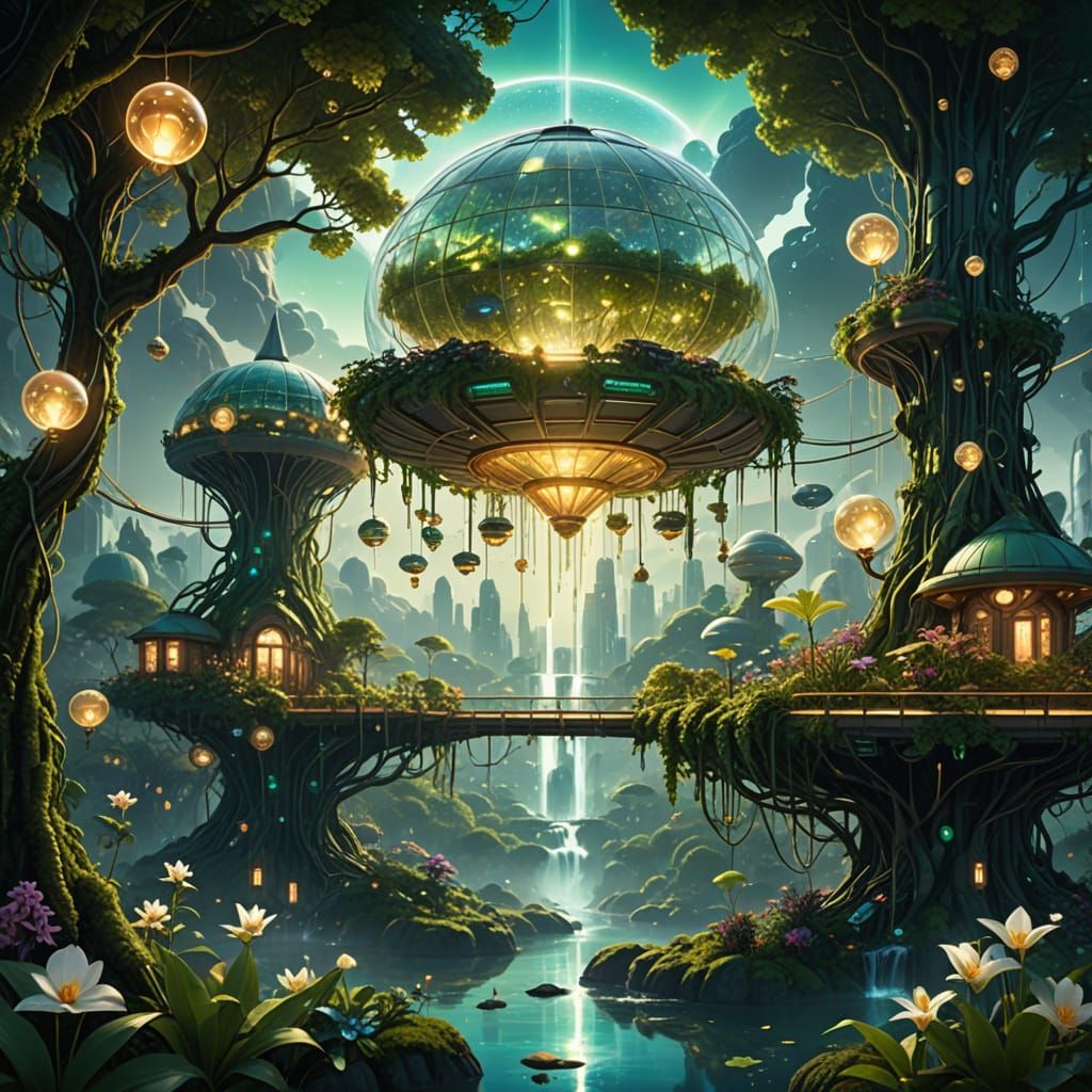 The Skybound Arboretum of Luminary Vale “A floating solarpunk sky city”  by @TheAlchemist