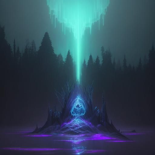 holographic elaborate realism vector illustration, misty lak...