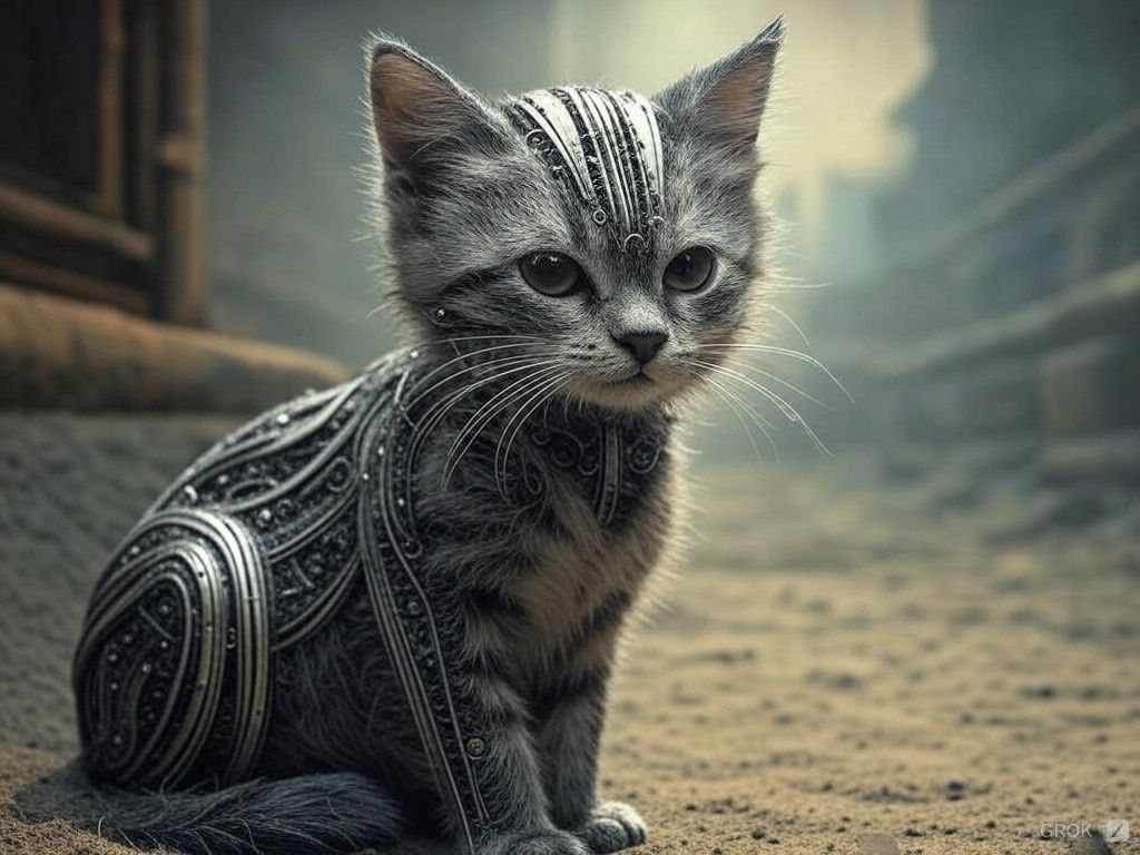 Kitten in the style of H. R. Giger