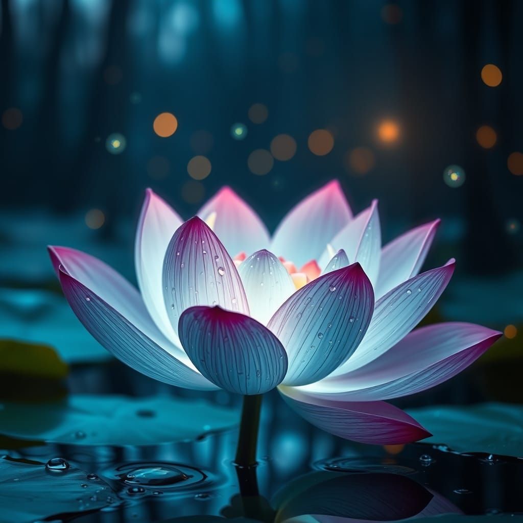Dreamy Lotus Blooms in Twilight Forest