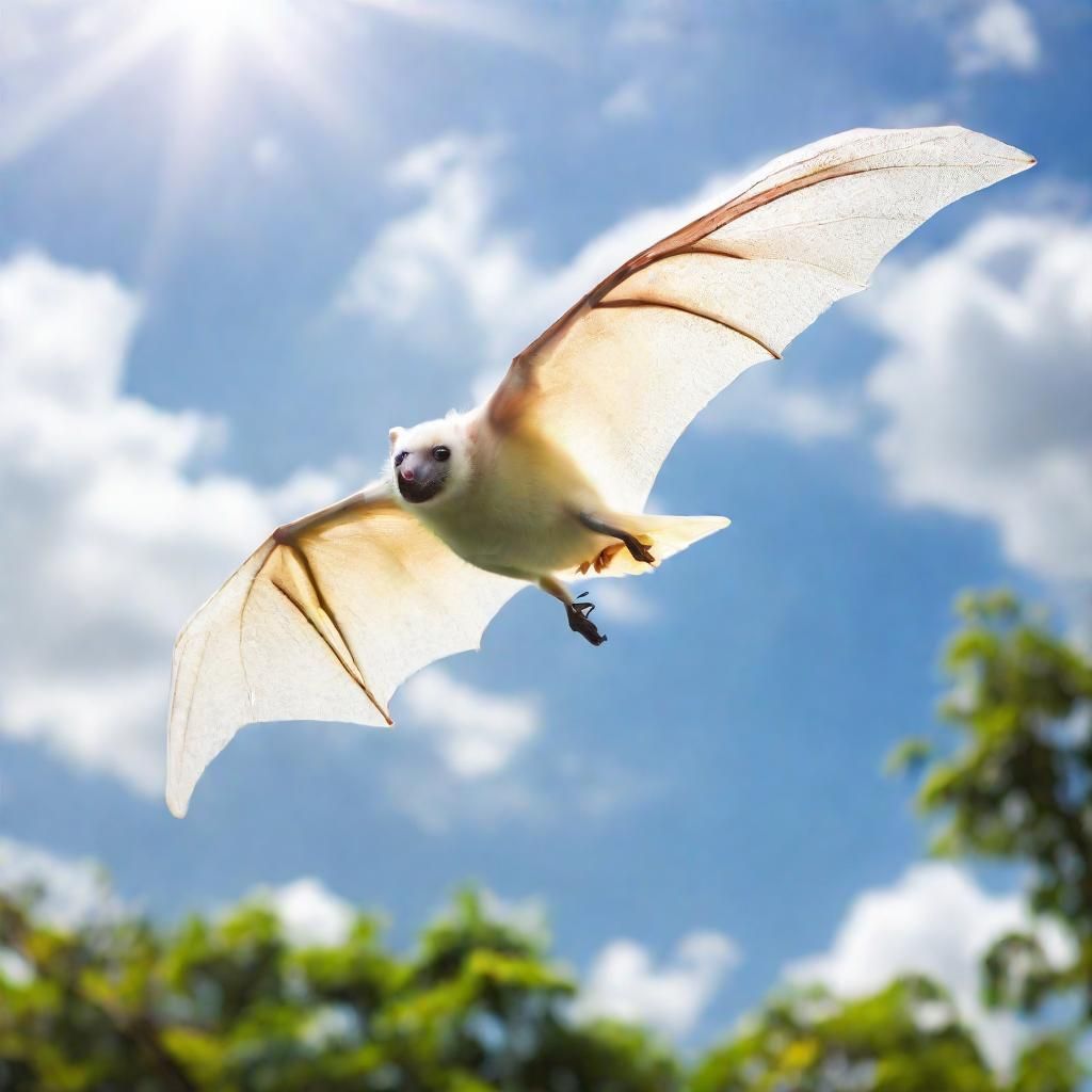 White fluffy fruit bat skeleton flying