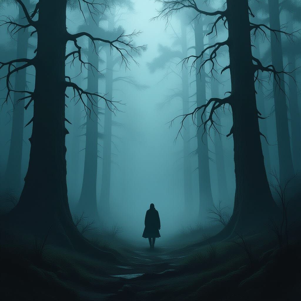 Mysterious Foggy Forest Scene in Dark Fantasy Style