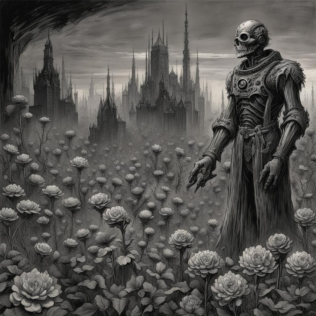 Metal Flowers from the future ,8k horror Gustave Doré Greg R...
