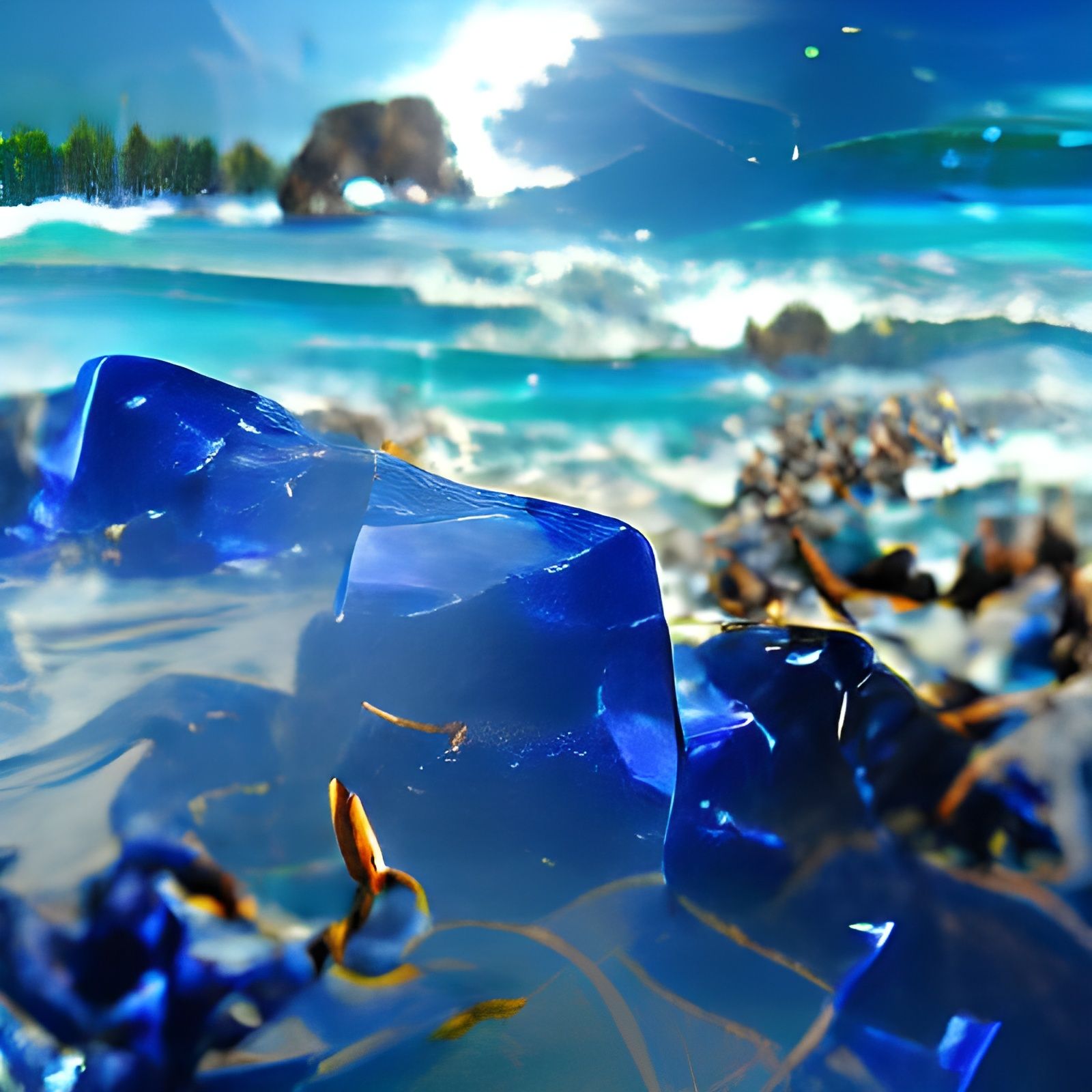 Lapis lazuli waves of the sapphire sea shatter on the cobalt...