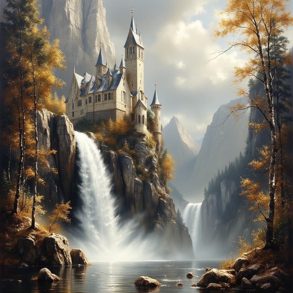 טירה יפה ליד מפל