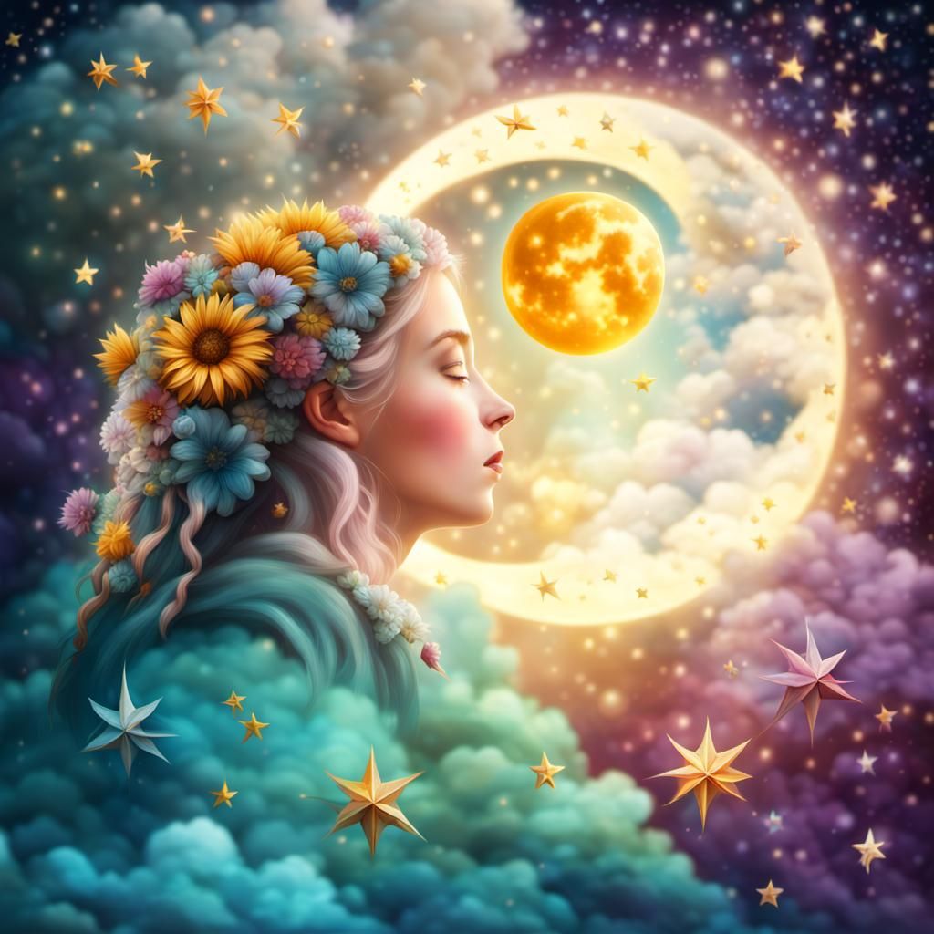 sun, moon, and stars aesthetic, whimsical, inspired by melie...