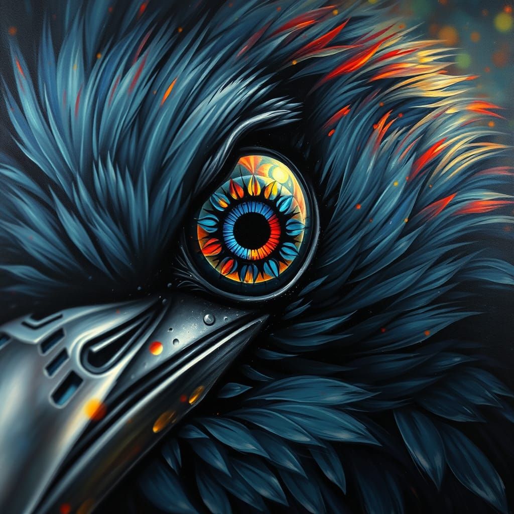 Raven's Eye Reflecting Kaleidoscope in Oil Painting