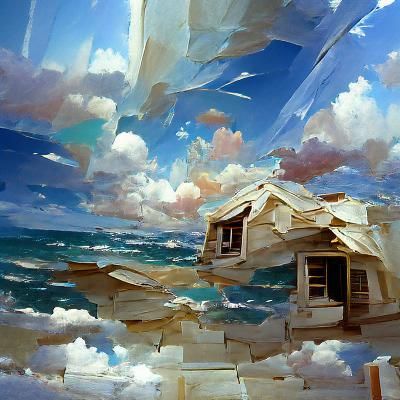 paper house sky ocean
