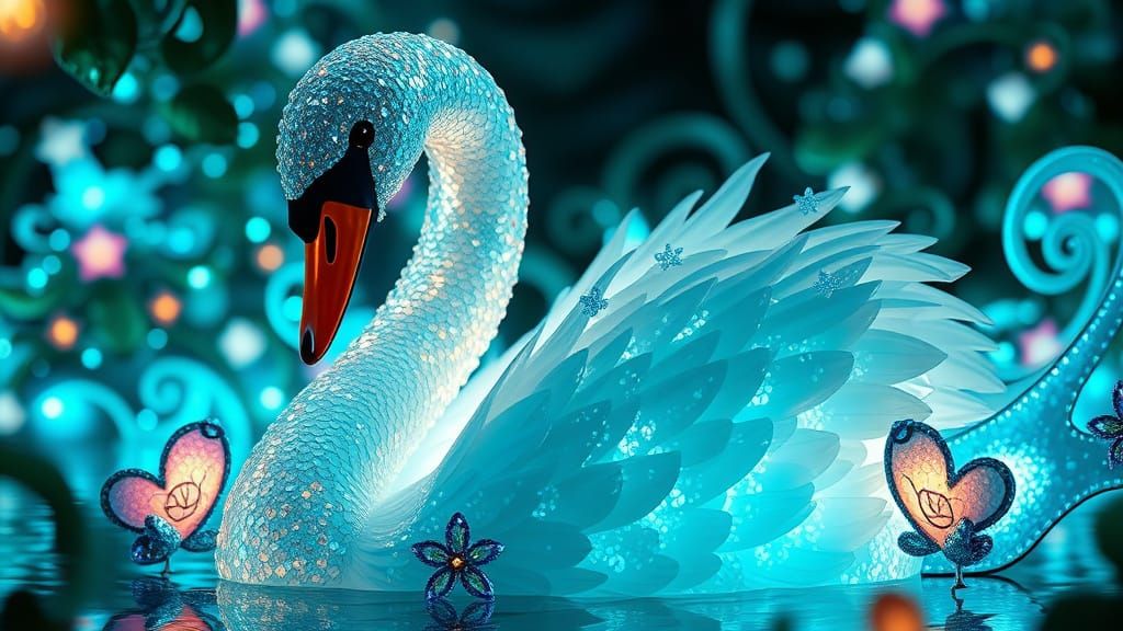 A swan made of Sequins  by @blenta