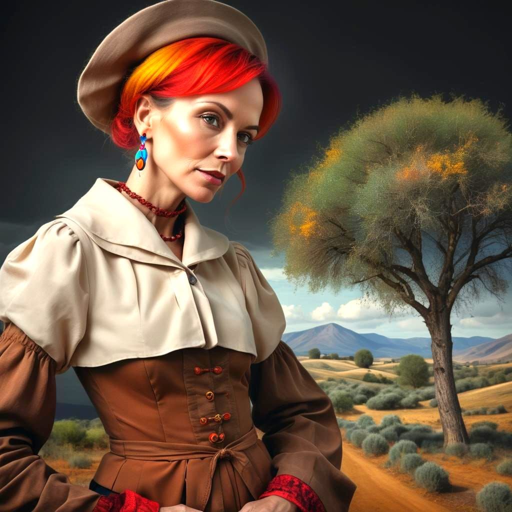 Expressive Portrait of a Happy Lady in Surreal Setting