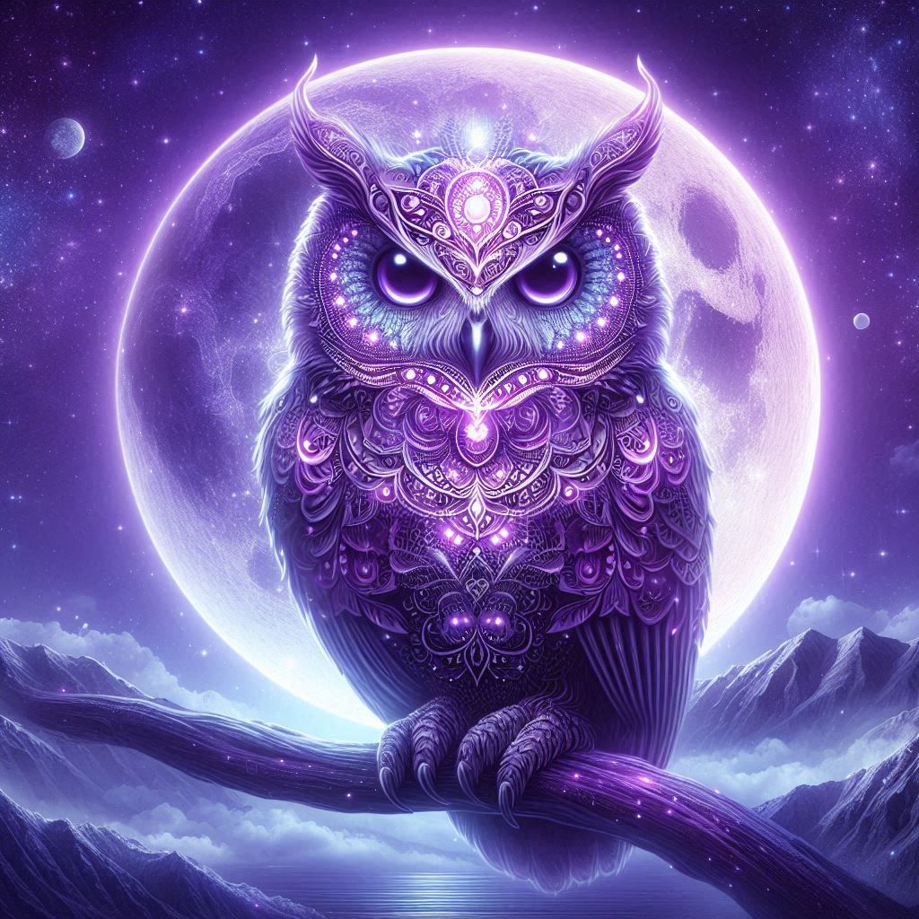 purple owl and moon