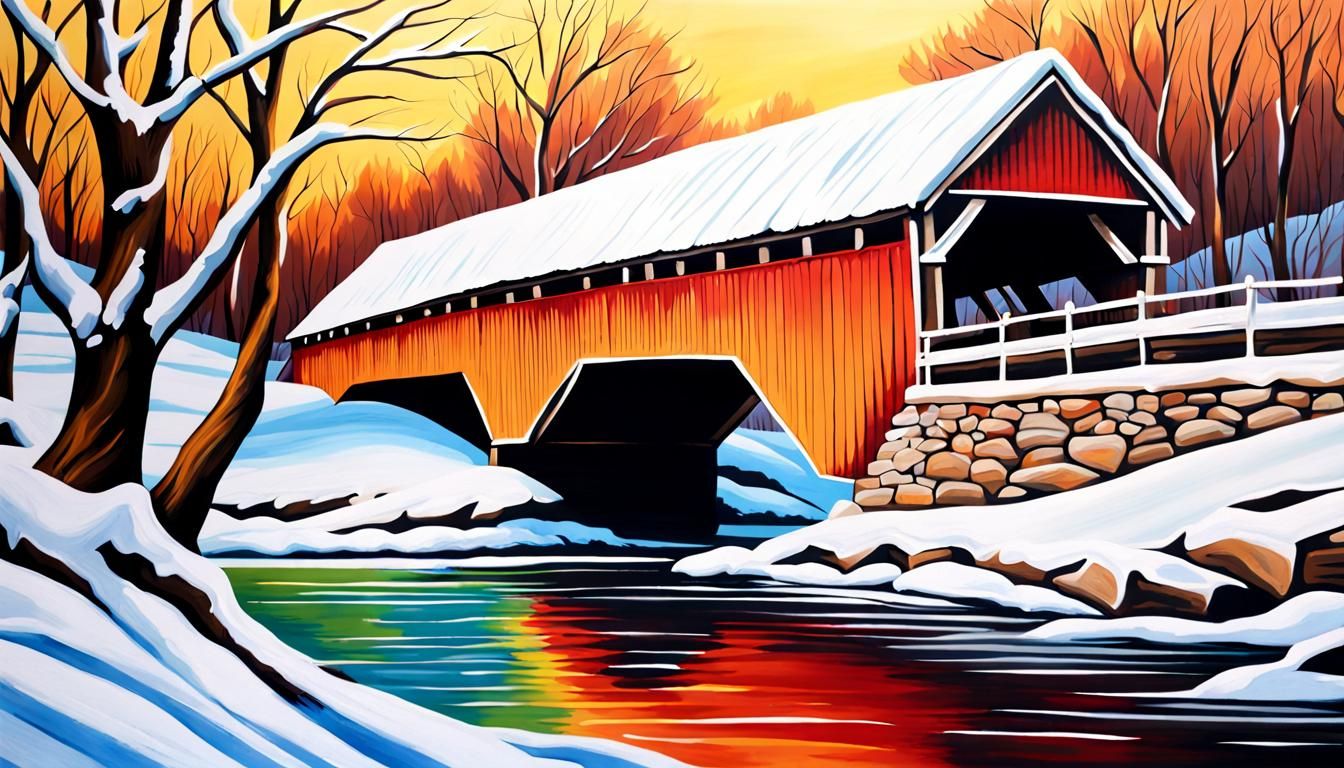 Winter Covered Bridge AI Generated Artwork NightCafe Creator