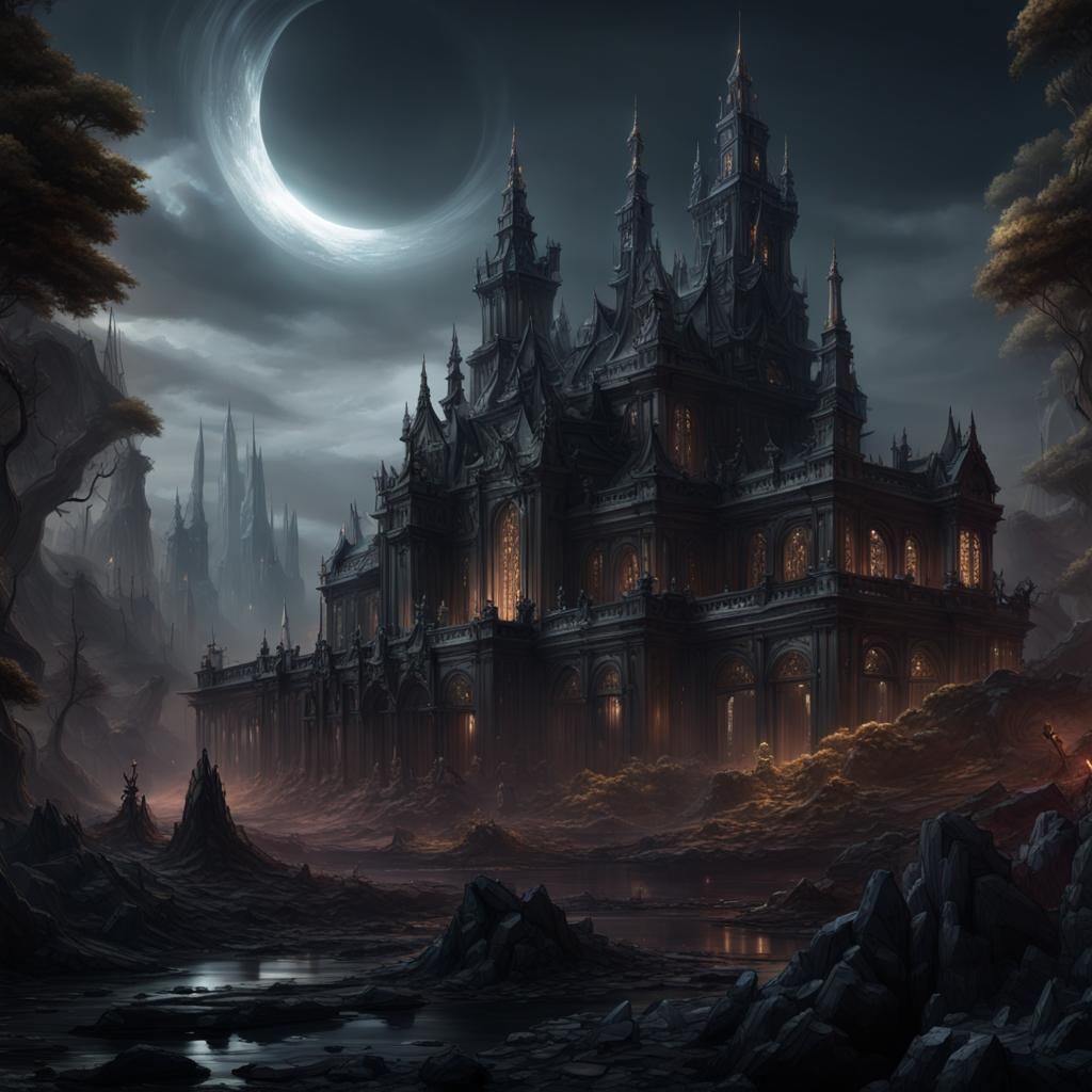 The Eclipse Unveils The Cursed Palace - Ai Generated Artwork 