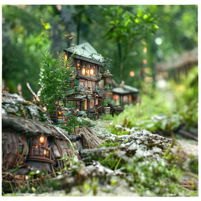 Cozy warm forest village; beautifully lit; Ferdinand Knab (16); [8K 3D 8k resolution deviantart DSLR Flickr matte painti...
