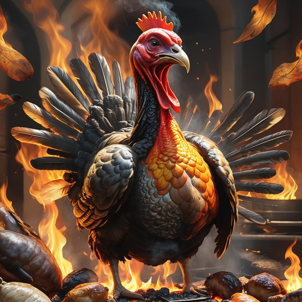 Burning Turkey in Oven: Hyper-Realistic 3D Rendering