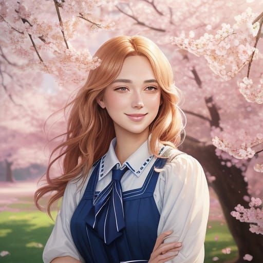 Anime Schoolgirl Smiles in Golden Hour Sunlight