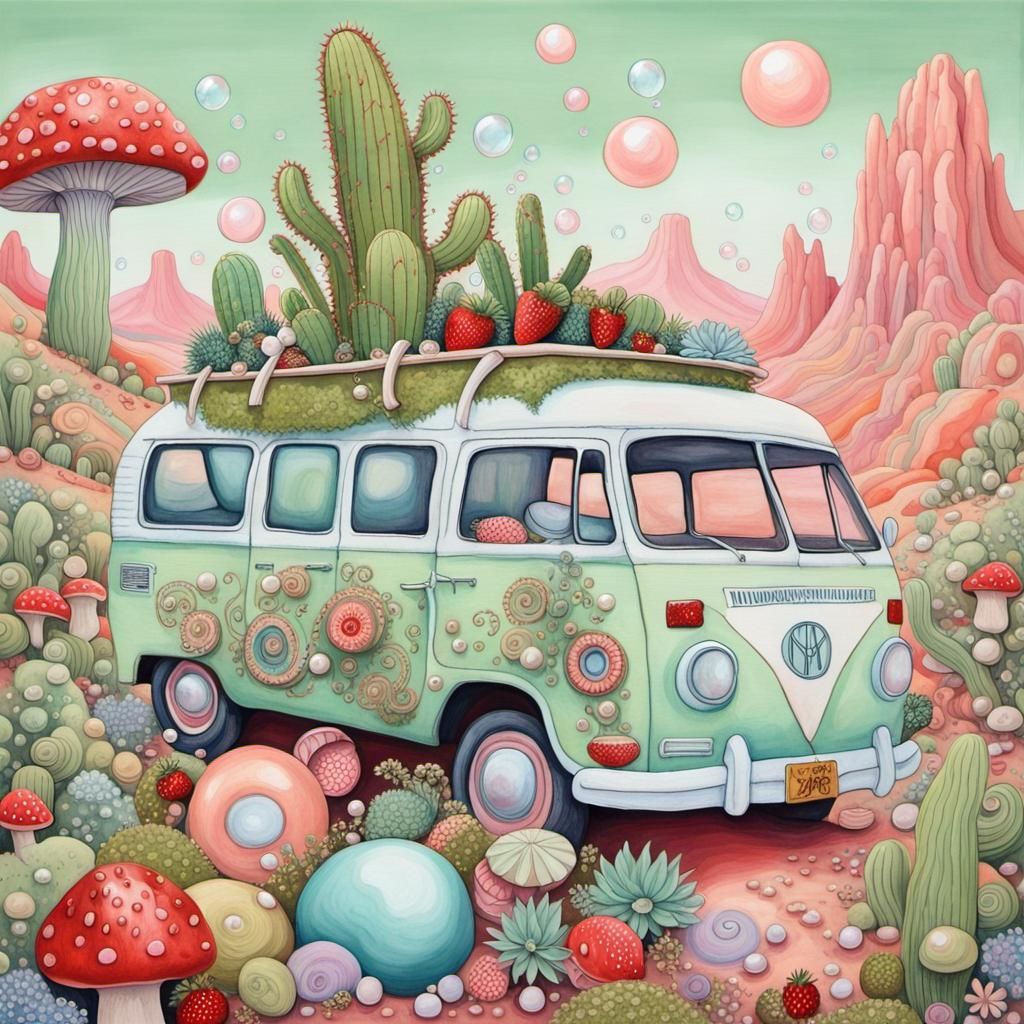 Pastel Hippie Van in Candyland Wonderland