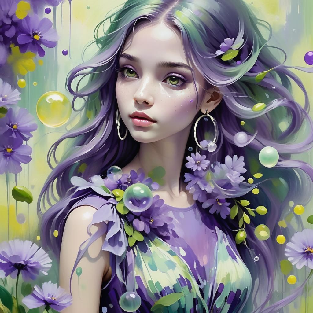 Monochromatic Purple Girl in Impressionistic Style