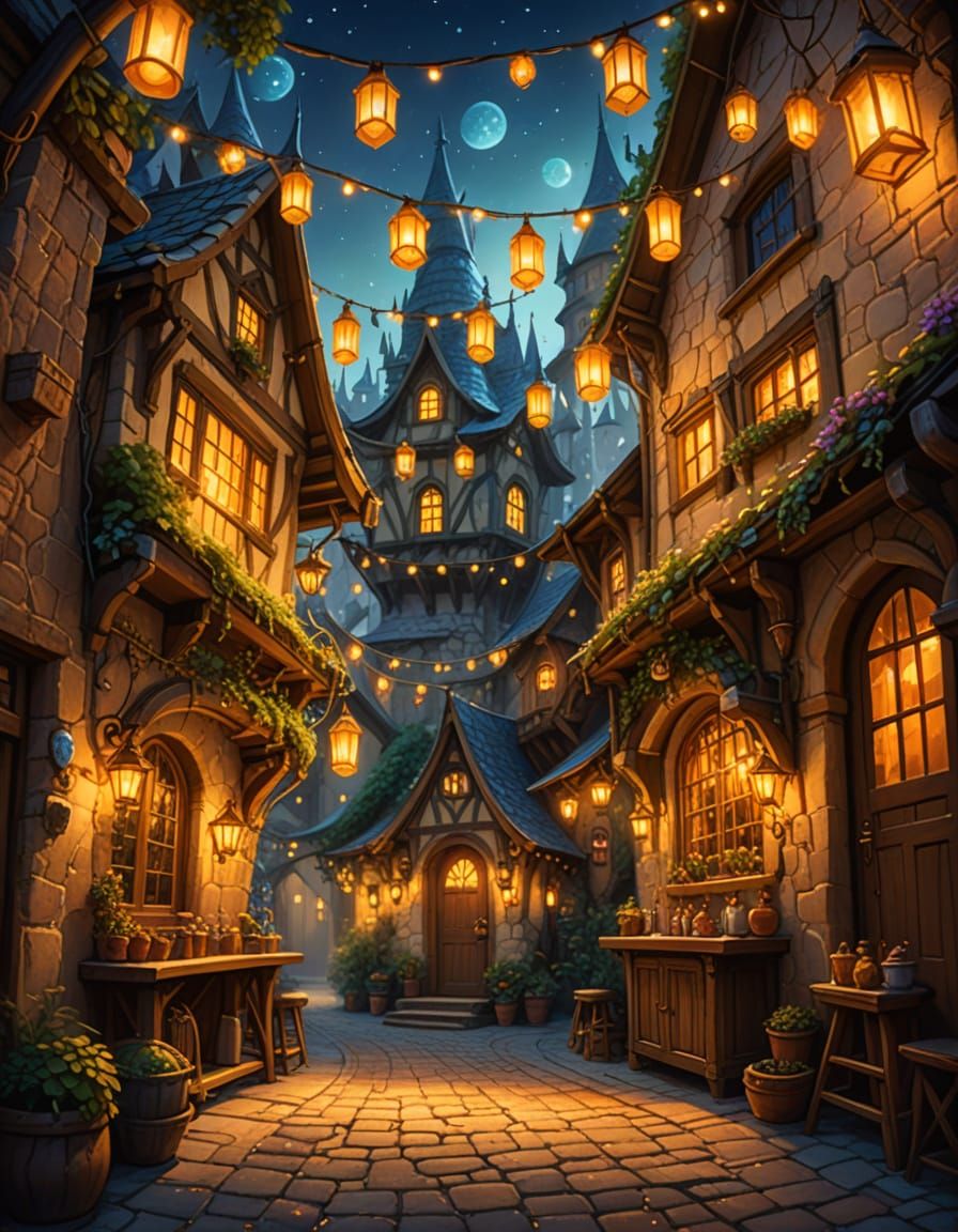 Magical fairy tavern in wizard alleyway   by @Borike