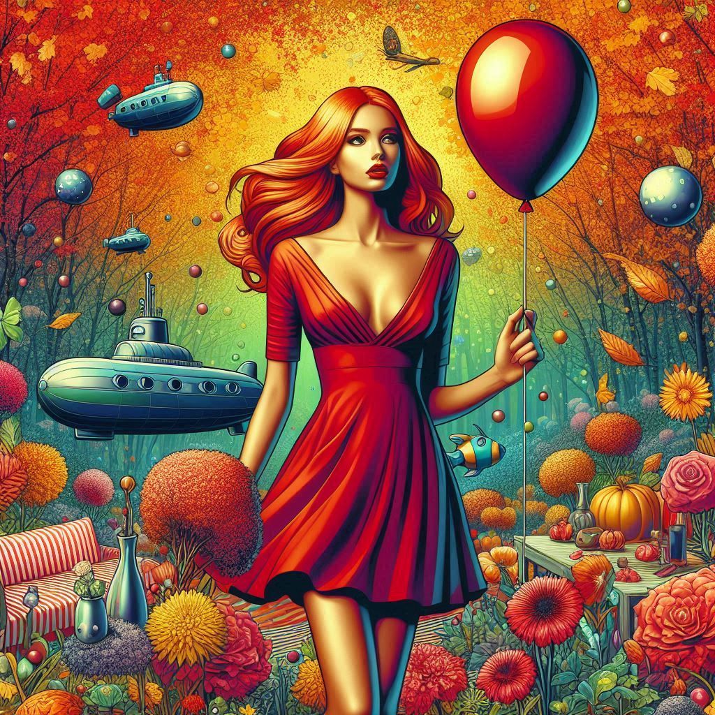 Girl with balloon and submarines