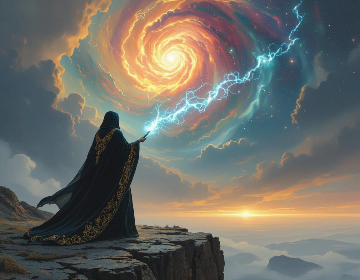 Nebula Gazing Sorceress in Beksiński Style