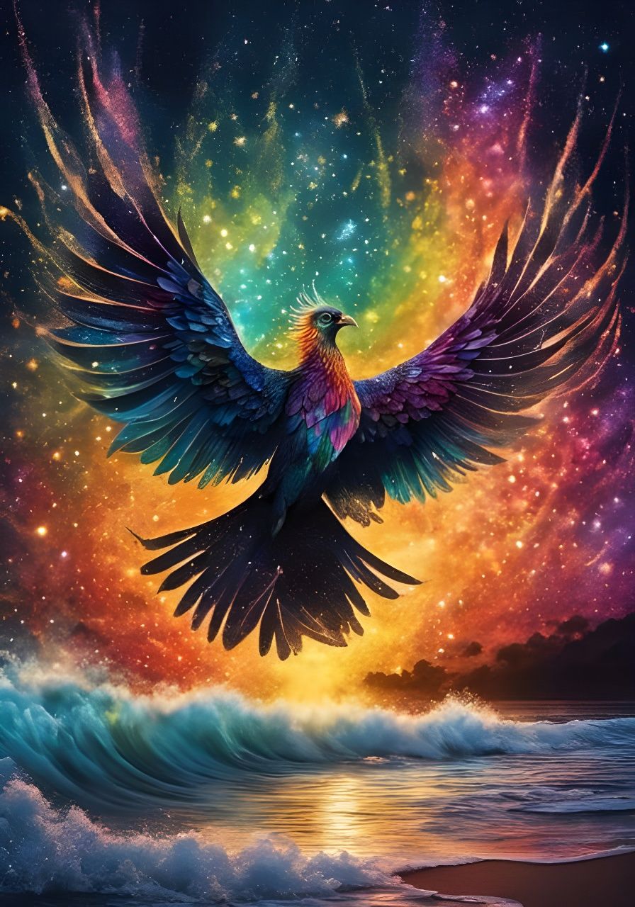 Majestic bird rising out sea