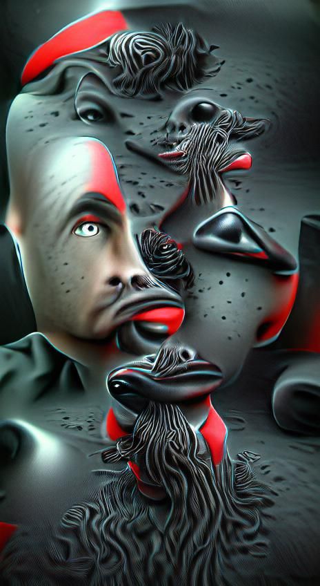 8K 3D surrealism Black on black with red shadow superficial