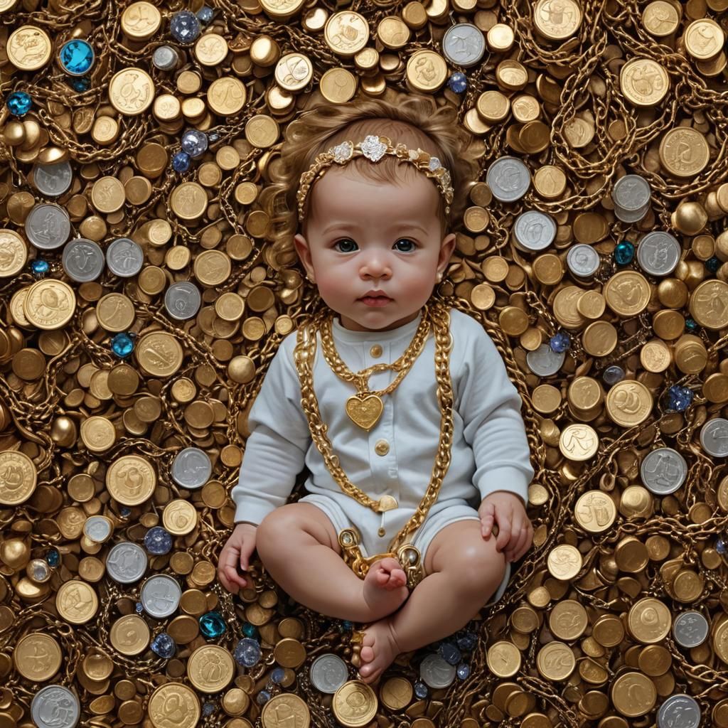 Baby Surrounded by Gold in Baroque Style