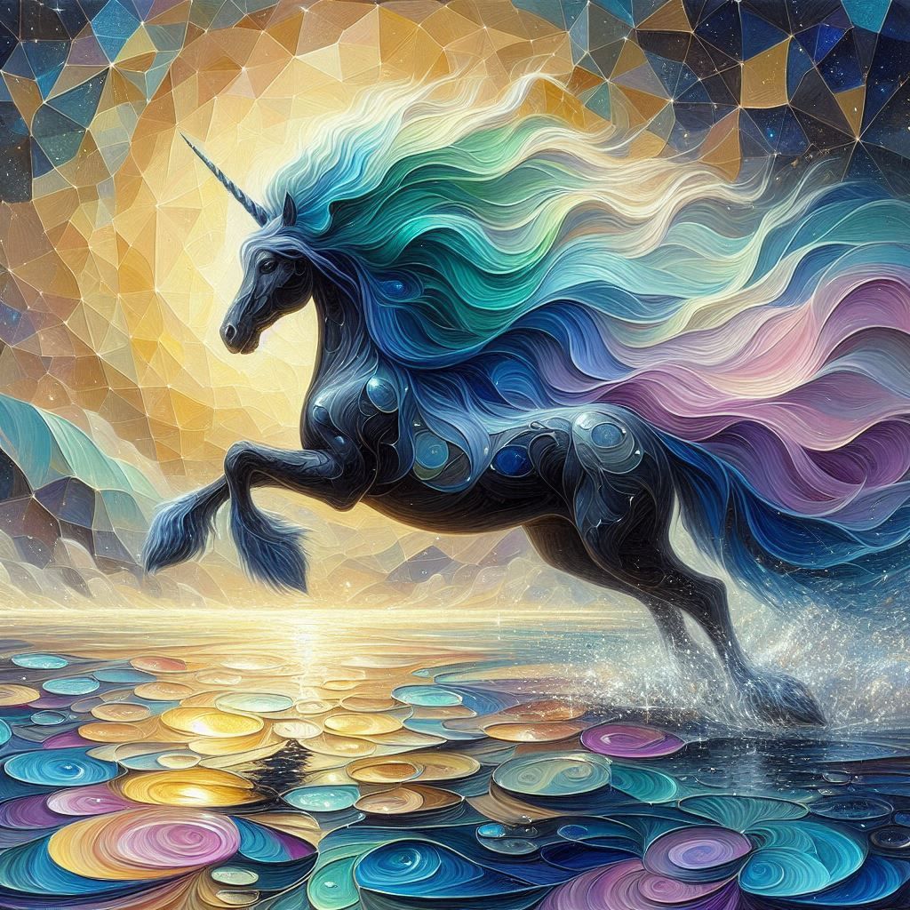 Impasto Painting: A  blackish unicorn