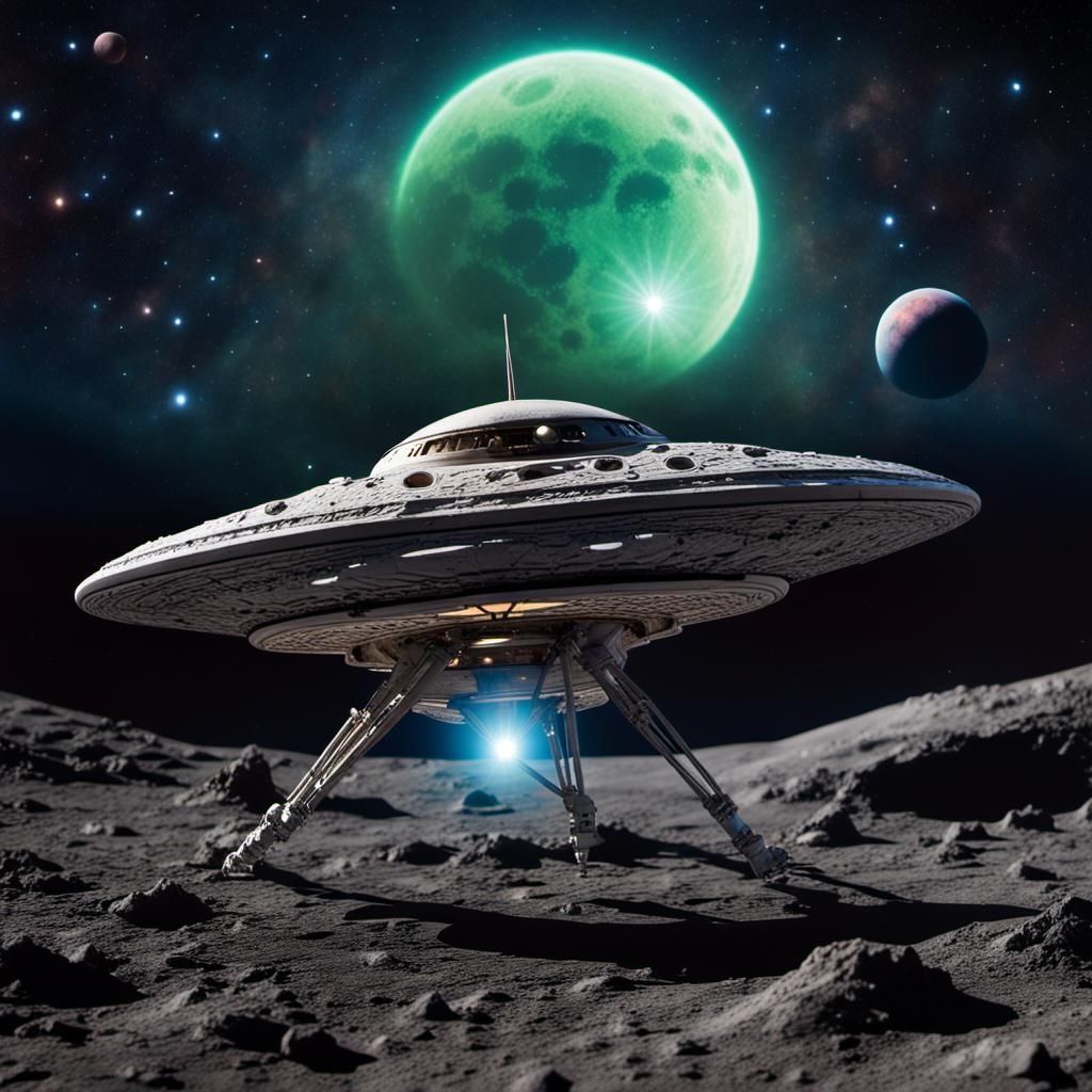 Photograph, miniature alien spaceship with alien in it on th...