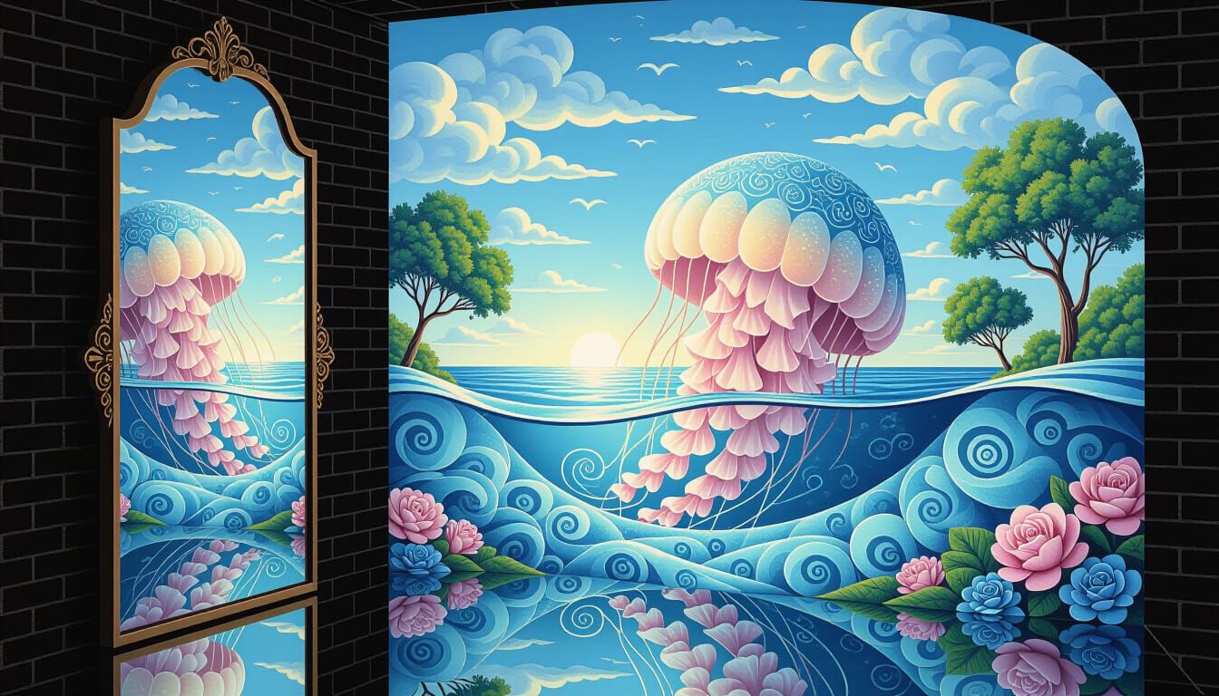 Pastel Chalk Drawing of Jellyfish Underwater Dreamscape
