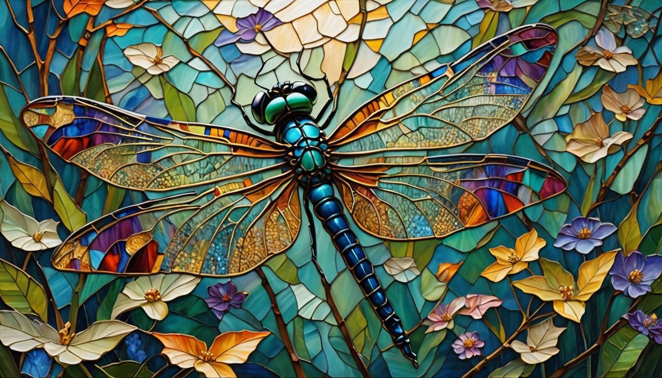 Stained glass dragonfly, neo-impressionism expressionist style oil painting, smooth post-impressionist ...  by @Moonflowerrose69