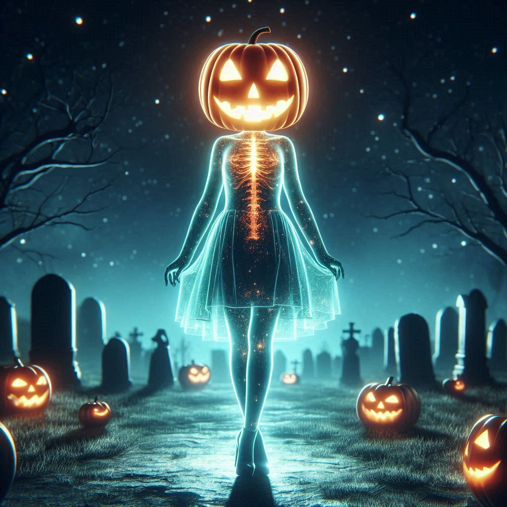 Pumpkin head on the graveyard