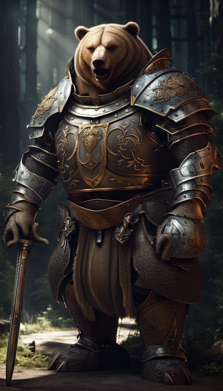 Photograph portrait of a heavy obese armored Bear Knight fantasy, 8k ...