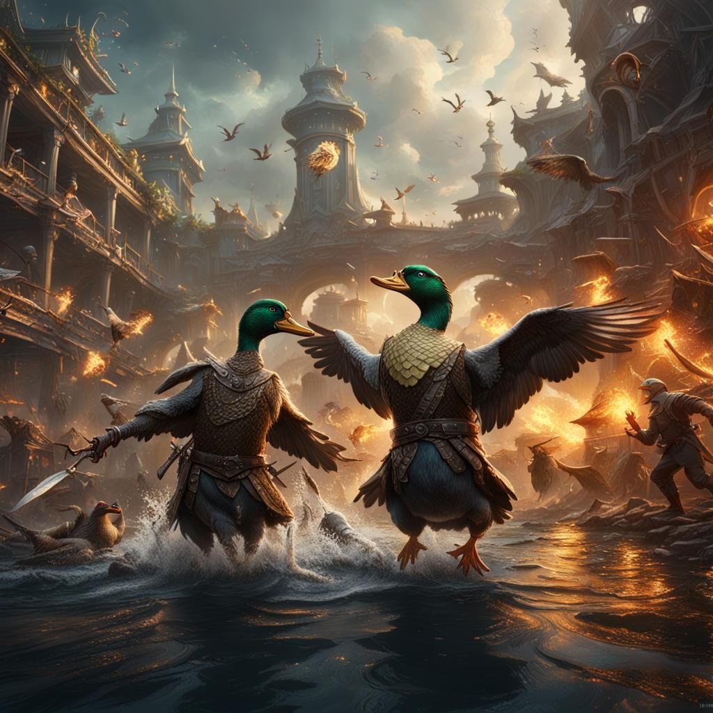 ducks fighting human people - AI Generated Artwork - NightCafe Creator