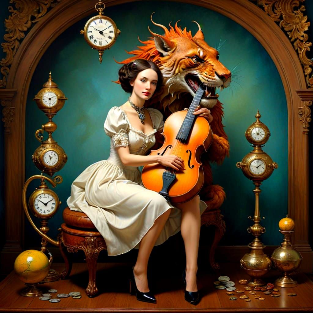 Surrealistic Portrait of a Happy Lady in a Fantastical Scene