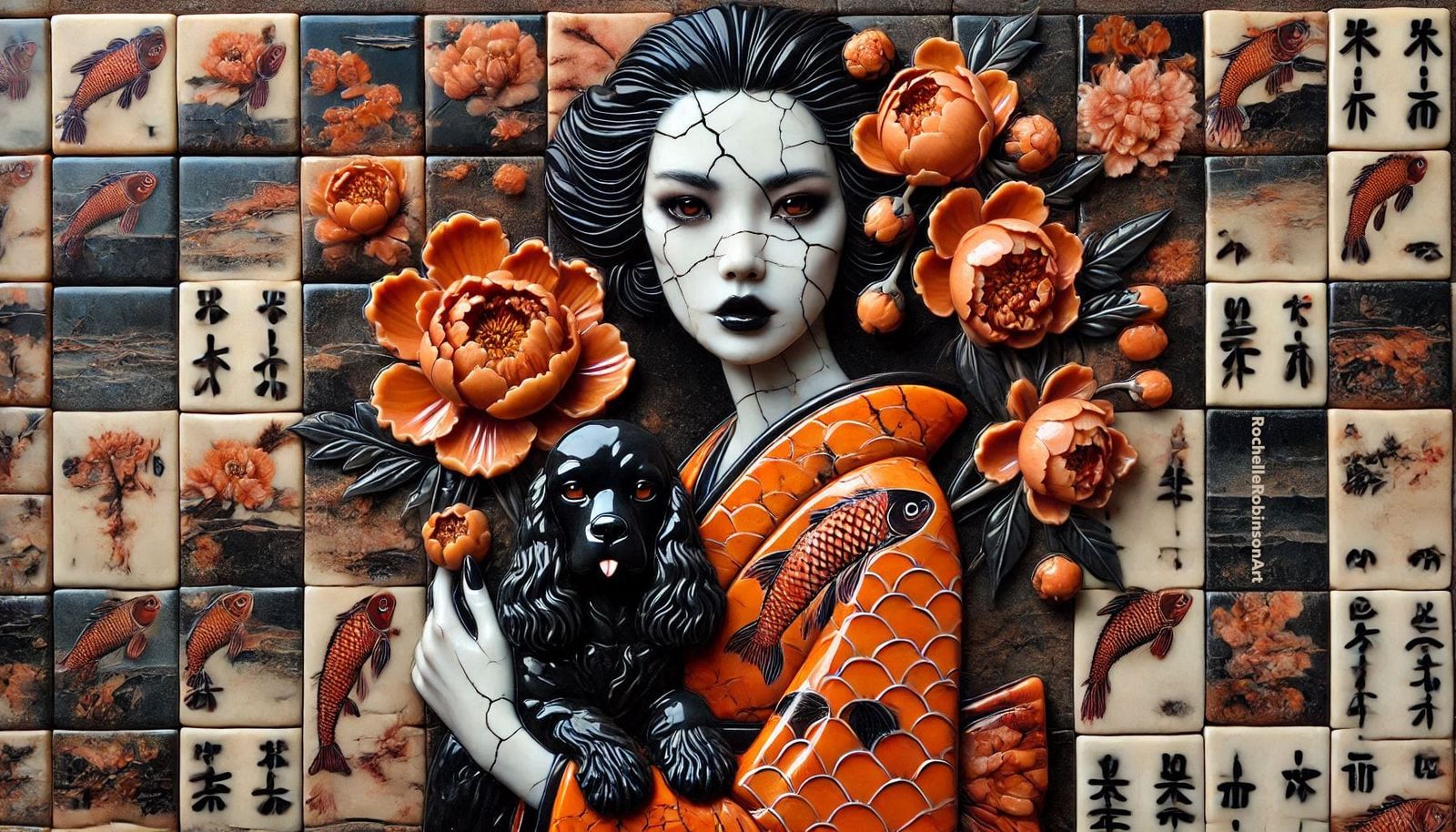 Geisha And Her Dog - Mahjong Art