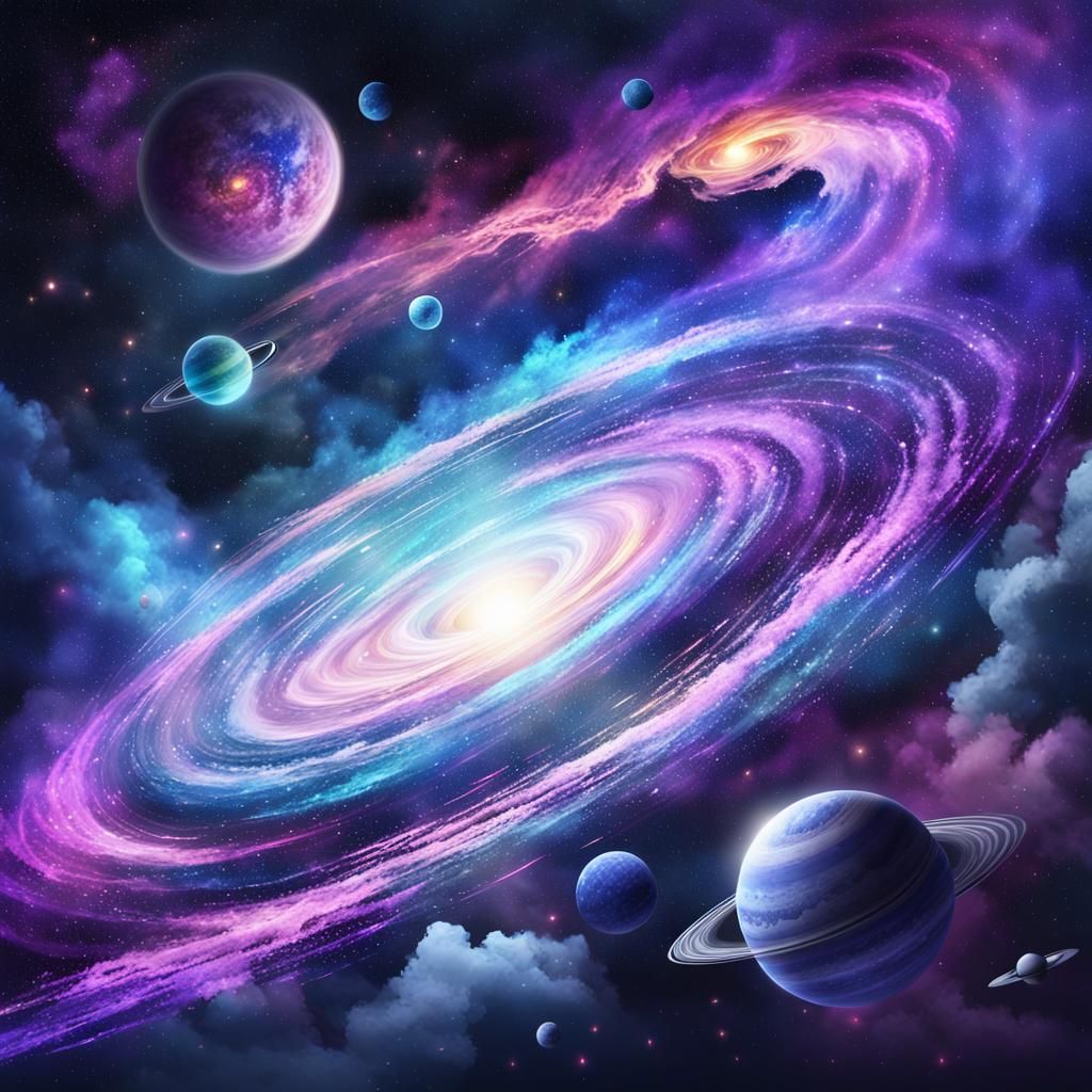 Spaceship Sails Through Vibrant Cosmic Galaxy: Anime-Style A...