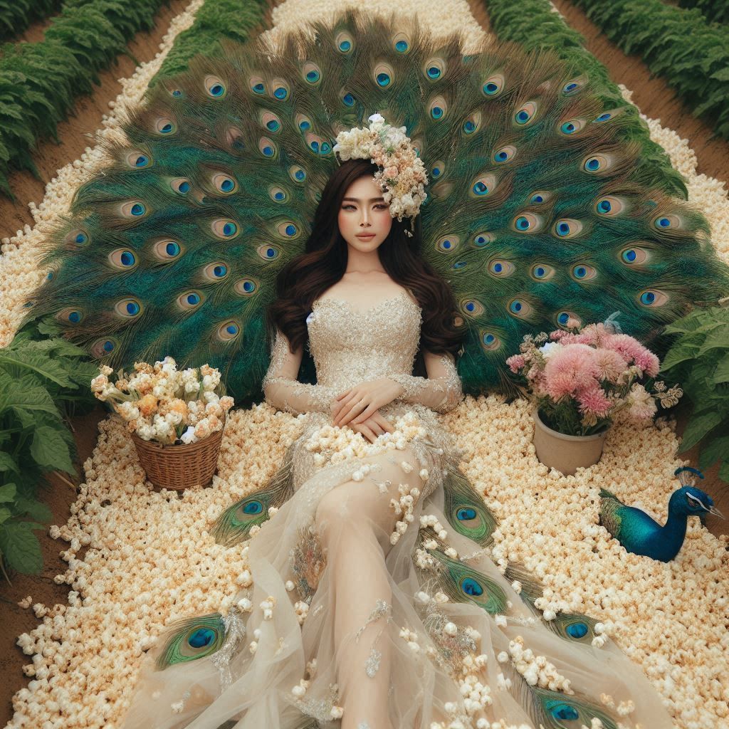 Peacock feathers and popcorn