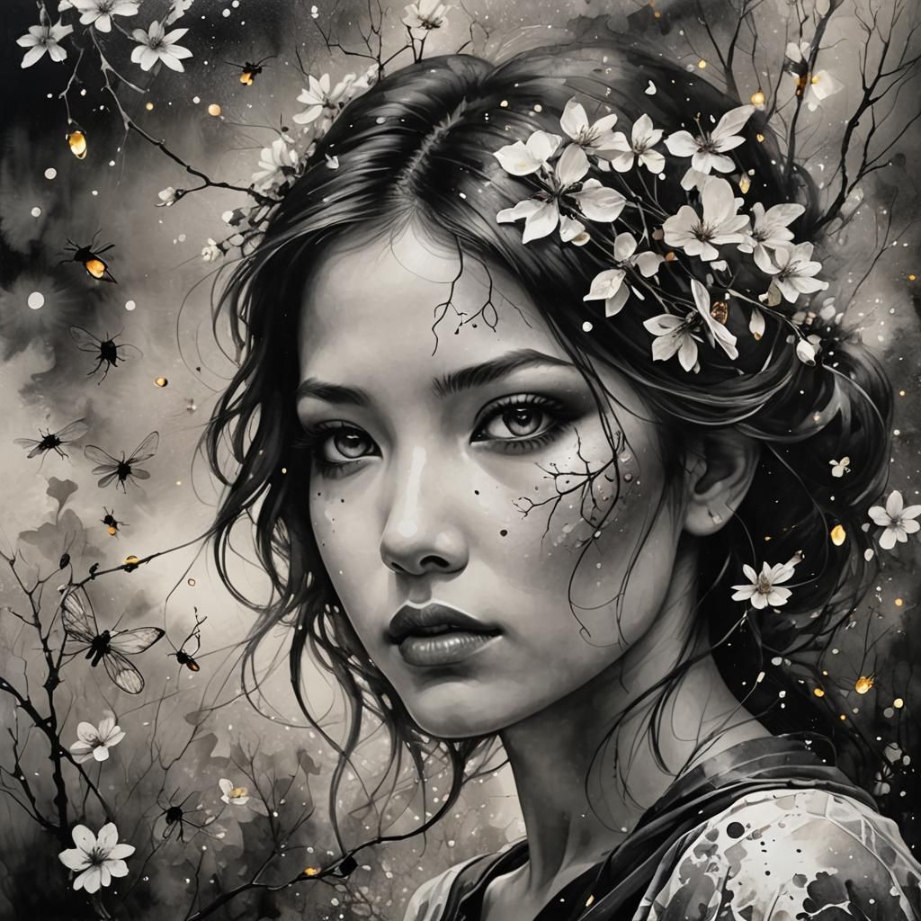 B&W Flowers Portrait