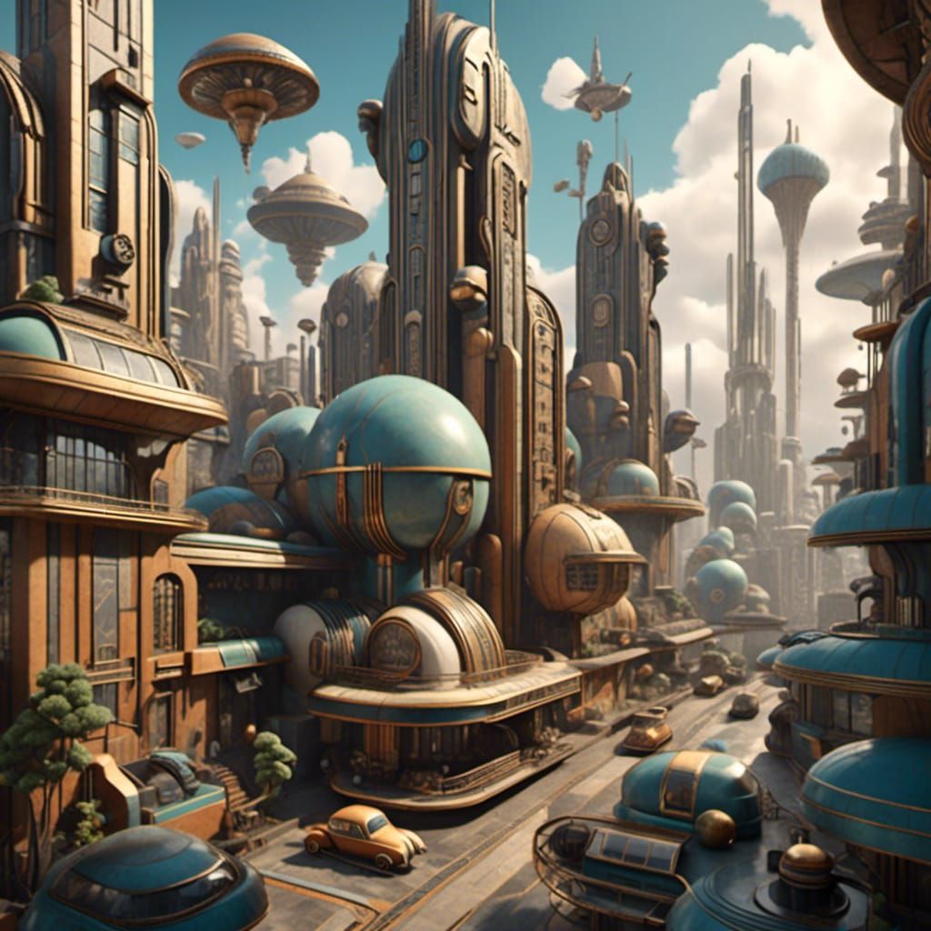 3D depth of detail, 3D raised detail, 3D DOF, Art Deco, Surrealistic, a busy cityscape with flying vehicles<lora:Steskers Futurism:1.0> 