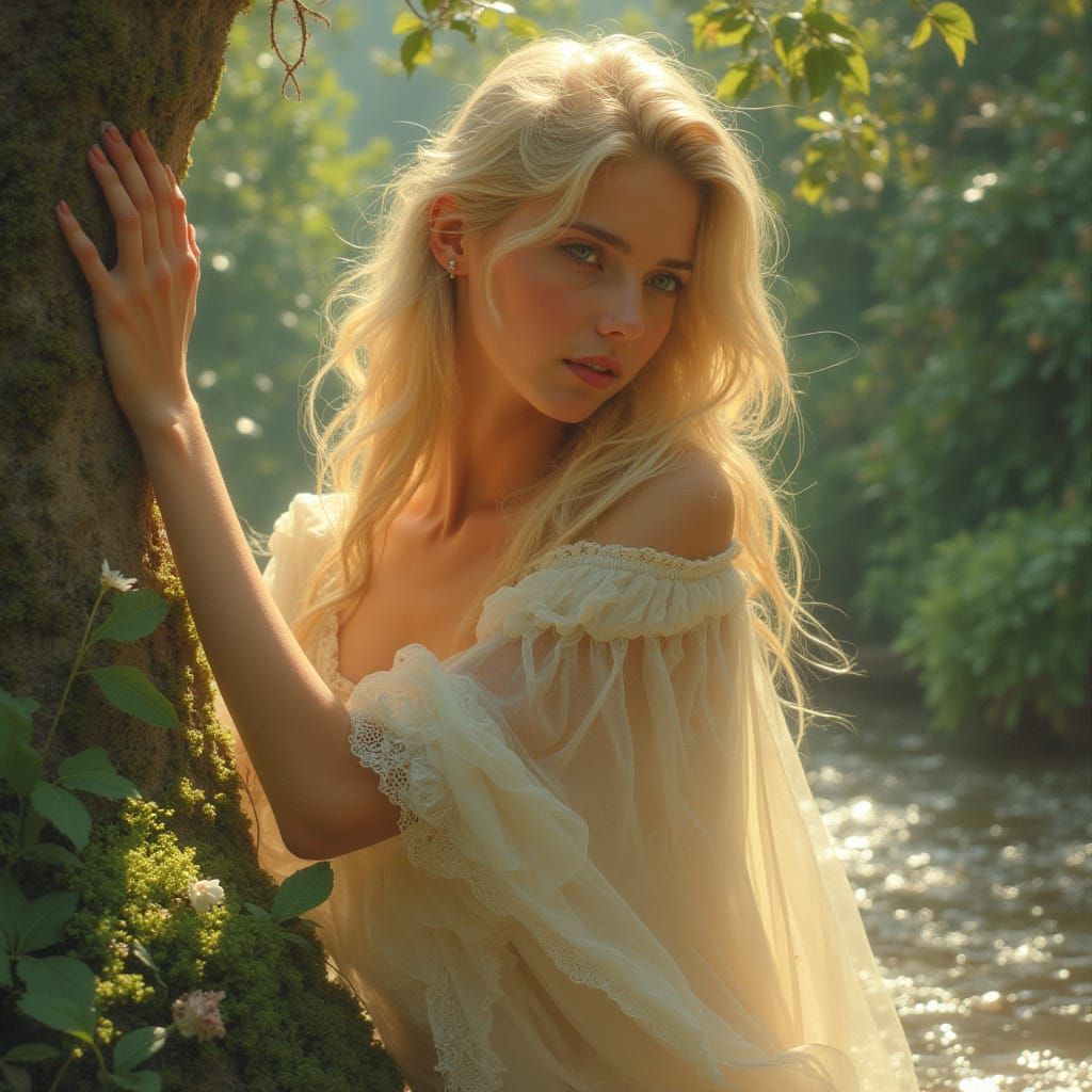 Elegant Blonde Woman in Art Nouveau Style