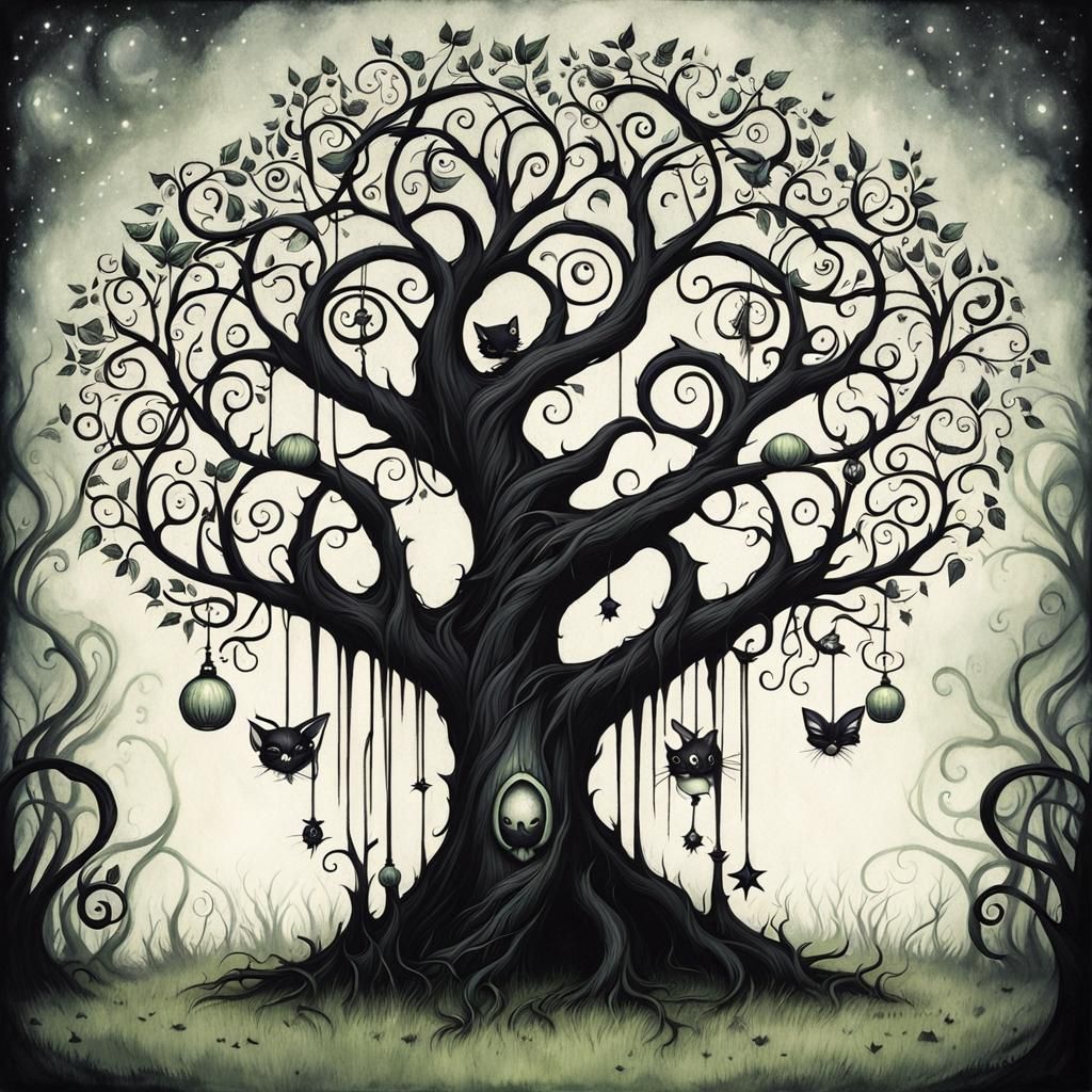 An adorable pouty goth punk tree by Shawn Coss and Amanda Clark - AI ...