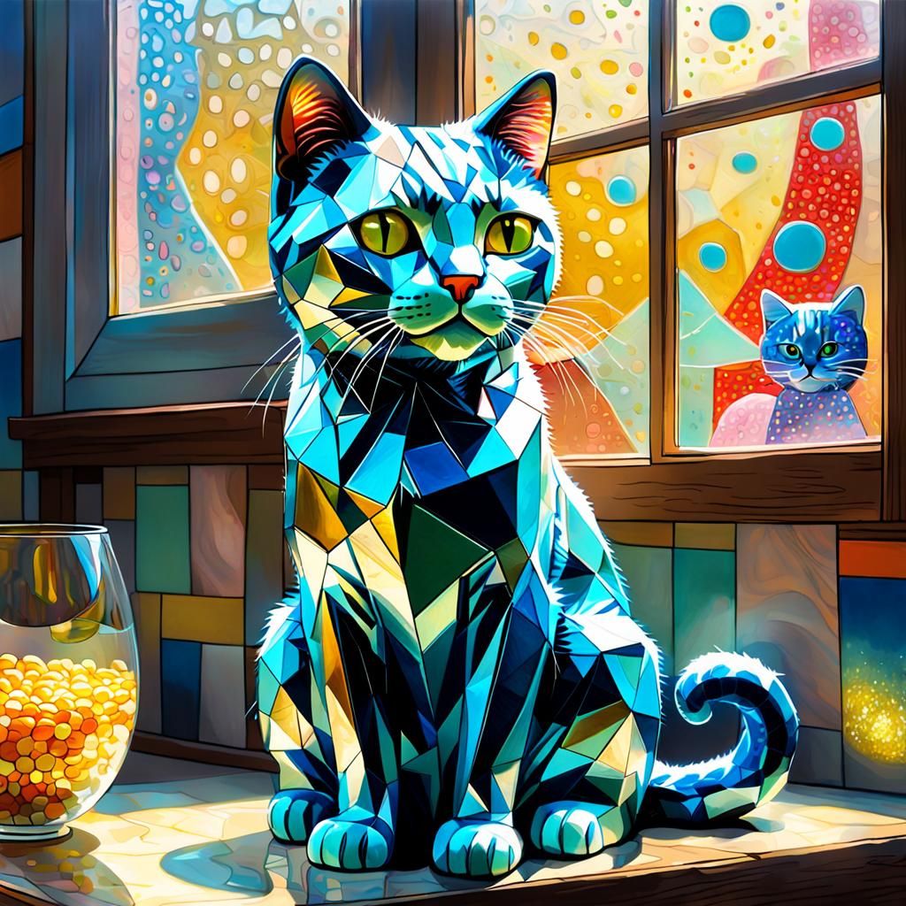 Resin Art Cat in Surreal Cubist Style