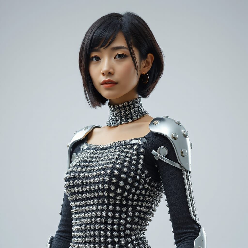 Cyborg Woman in Metal Bead Suit: Sci-Fi Fotorealism