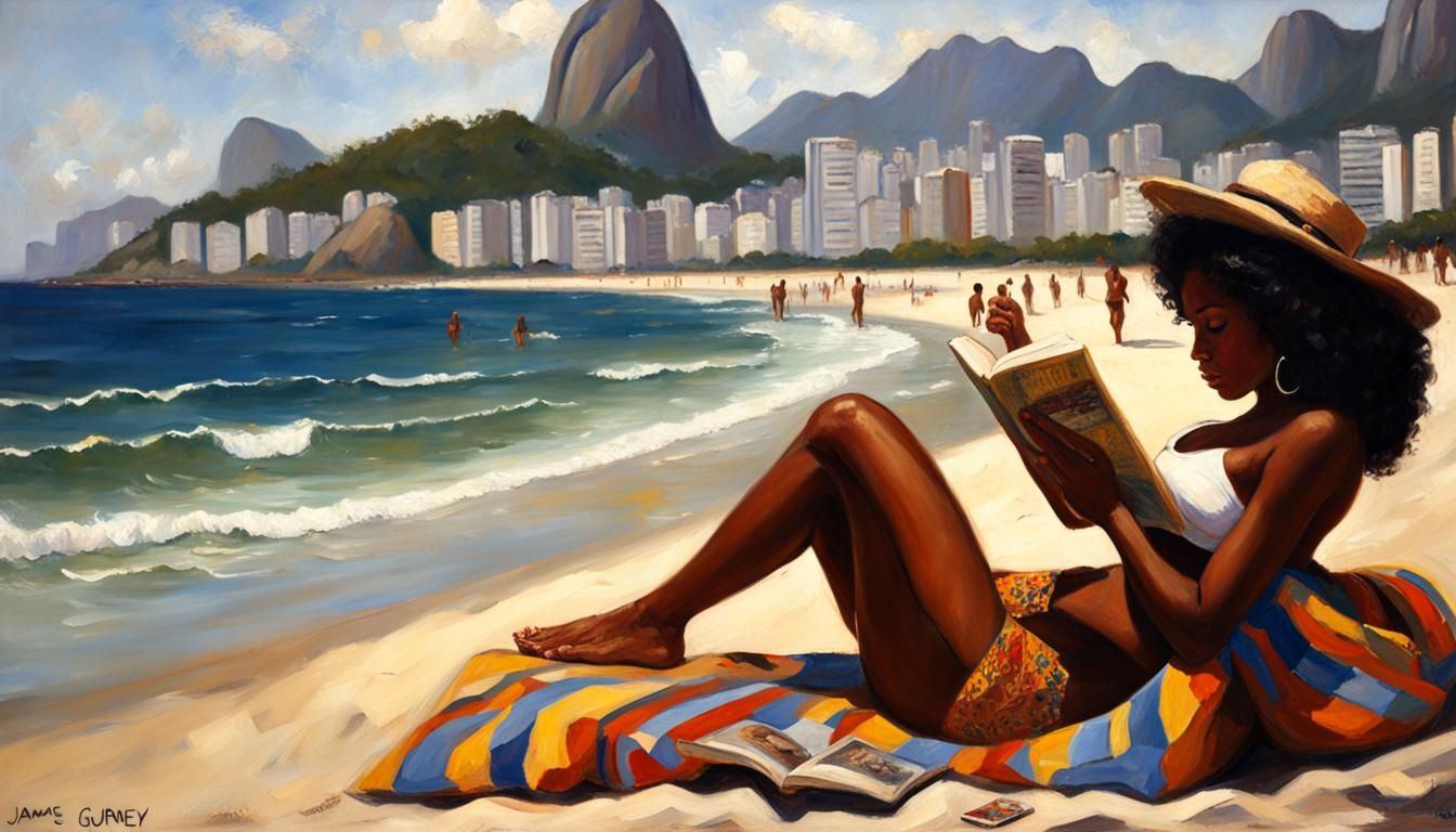 A beatiful Black woman at Ipanema Beach in Rio de janeiro. S...