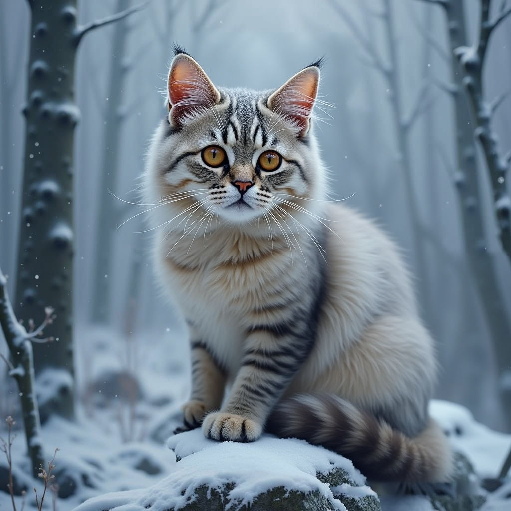 Majestic Forest Cat in Snowy Blizzard