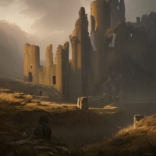 Ruins of Great Anglo Saxon Castle in the mountains 1